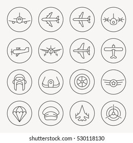 Aviation thin line icon set