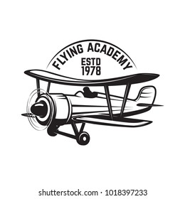 Aviation training center emblem template with retro airplane. Design element for logo, label, emblem, sign. Vector illustration
