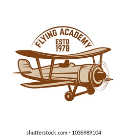 Aviation training center emblem template with retro airplane. Design element for logo, label, emblem, sign. Vector illustration