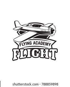 Aviation training center emblem template with retro airplane. Design element for logo, label, emblem, sign. Vector illustration