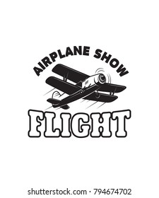 Aviation training center emblem template with retro airplane. Design element for logo, label, emblem, sign. Vector illustration