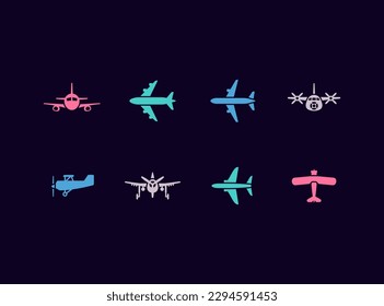 Aviation vector icon set. Airplanes and aircraft parts icons.