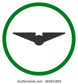 Aviation vector icon. Style is bicolor flat circled symbol, green and gray colors, rounded angles, white background.