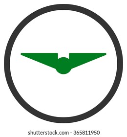 Aviation vector icon. Style is bicolor flat circled symbol, green and gray colors, rounded angles, white background.