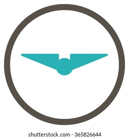 Aviation vector icon. Style is bicolor flat circled symbol, grey and cyan colors, rounded angles, white background.