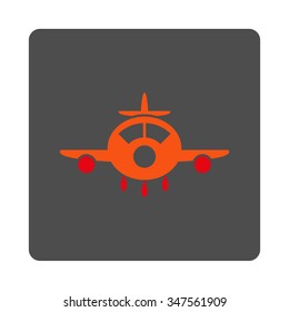 Aviation vector icon. Style is flat rounded square silver button with red symbol, white background.