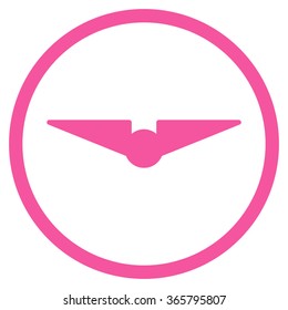 Aviation vector icon. Style is flat circled symbol, pink color, rounded angles, white background.