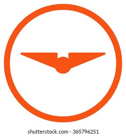 Aviation vector icon. Style is flat circled symbol, orange color, rounded angles, white background.