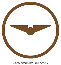 Aviation vector icon. Style is flat circled symbol, brown color, rounded angles, white background.