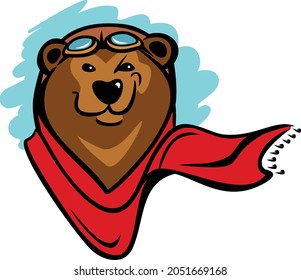 Aviator Bear, aviation logo concept in a retro vintage style