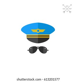 Aviator cap and sunglasses icon