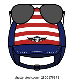 Aviator head protection featuring patriotic US flag pattern and dark sun protection eyewear.