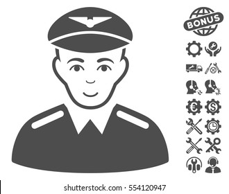 Aviator icon with bonus setup tools clip art. Vector illustration style is flat iconic gray symbols on white background.