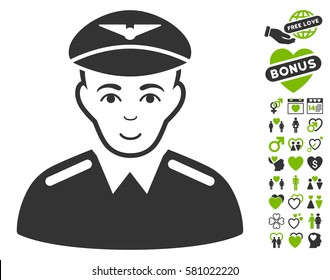 Aviator pictograph with bonus amour images. Vector illustration style is flat iconic eco green and gray symbols on white background.