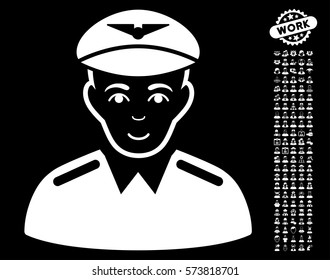 Aviator pictograph with bonus avatar images. Vector illustration style is flat iconic white symbols on black background.