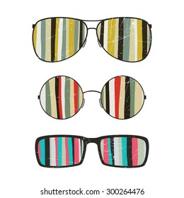 Aviator and round sunglasses shape with color striped reflection