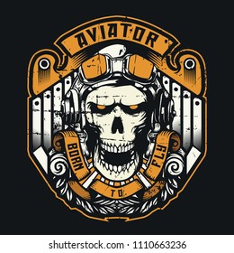 aviator skull born to fly design for t shirt and community club or group of pilot art work