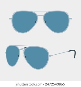 Aviator sunglasses front and three quarter view illustration