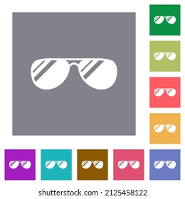 Aviator sunglasses with glosses flat icons on simple color square backgrounds