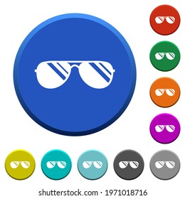 Aviator sunglasses with glosses round color beveled buttons with smooth surfaces and flat white icons
