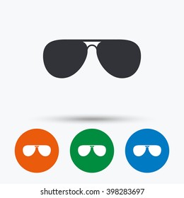 Aviator Sunglasses Icon. Pilot Glasses Symbols. Flat Signs In Circles. Round Buttons For Web. Vector