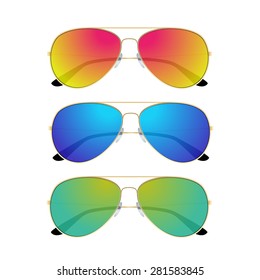 Aviator sunglasses isolated on white background. Vector collection