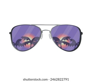 Aviator Sunglasses with Palms Reflection Vector illustration, White background.