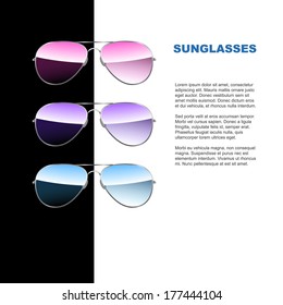 Aviator sunglasses set with text. Vector illustration