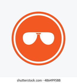 Aviator sunglasses sign icon. Pilot glasses button. Graphic design element. Flat sunglasses symbol on the round button. Vector
