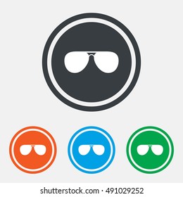 Aviator sunglasses sign icon. Pilot glasses button. Graphic design web element. Flat sunglasses symbol on the round button. Vector