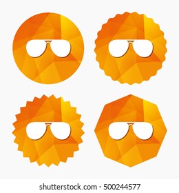 Aviator sunglasses sign icon. Pilot glasses button. Triangular low poly buttons with flat icon. Vector