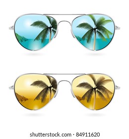 Aviator sunglasses and tropical reflection