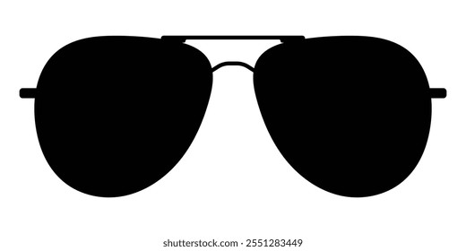 Aviator sunglasses vector icon. Eyewear flat icon. Black silhouette. Eyeglasses isolated on white background.