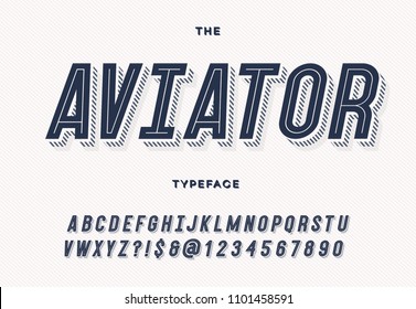 Aviator trendy typeface. Font modern typography sans serif style for party poster, printing on fabric, t shirt, promotion, decoration, stamp, label, special offer. Cool trendy alphabet. Vector 10 eps