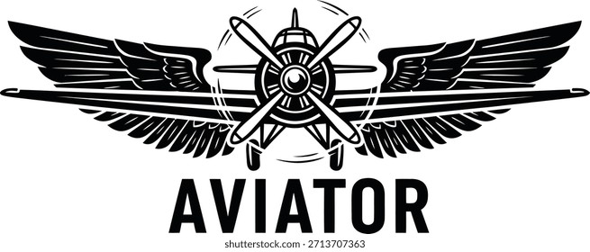 Tipografia de aviador com ícone de asas de piloto para design de logotipo de voo, emblema de viagem aérea, símbolo de liberdade de aviação e isolado na ilustração gráfica de transporte transparente