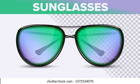 Aviator Unisex Sunglasses, Trendy Vector 3D Shades. Stylish Sunglasses With Color Gradient Lens Isolated Clipart. Fashionable Minimal Men Eyewear. Summer accessories Realistic Illustration