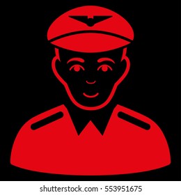 Aviator vector icon. Flat red symbol. Pictogram is isolated on a black background. Designed for web and software interfaces.