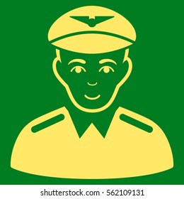 Aviator vector icon. Flat yellow symbol. Pictogram is isolated on a green background. Designed for web and software interfaces.
