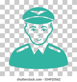 Aviator vector pictogram. Illustration style is flat iconic cyan symbol on a chess transparent background.