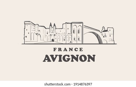 Avignon cityscape, france hand drawn sketch