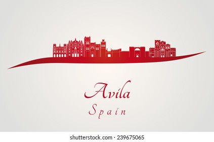 Avila skyline in red and gray background in editable vector file