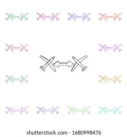 Avio transfiere un icono de estilo multicolor. Línea delgada simple, contorno vectorial de iconos de aeropuerto para ui y ux, sitio web o aplicación móvil