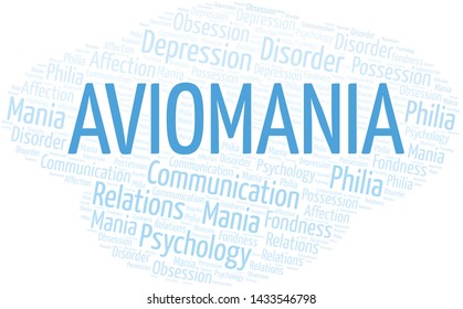 Aviomania word cloud. Type of mania, made with text only.