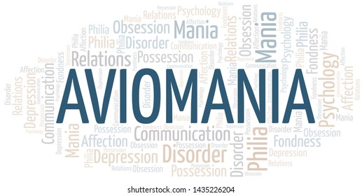 Aviomania word cloud. Type of mania, made with text only.