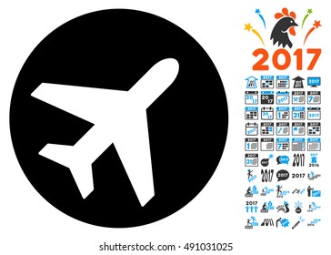 Avion icon with 2017 year bonus vector design elements. Set style is flat symbols, white background.