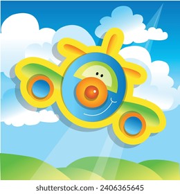 Avion infantil cielo nubes. Himmelswolkengrafik des Flugzeugs