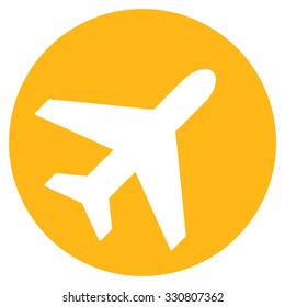 Avion vector icon. Style is flat yellow symbol, rounded angles, white background.