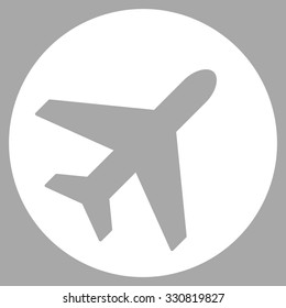 Avion vector icon. Style is flat white symbol, rounded angles, silver background.