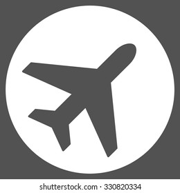 Avion vector icon. Style is flat white symbol, rounded angles, gray background.