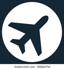 Avion vector icon. Style is flat white symbol, rounded angles, dark blue background.